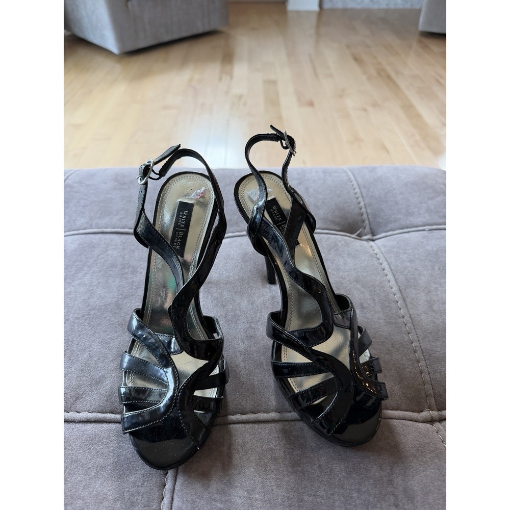Women's 7M White House Black Market shiny strappy heels black